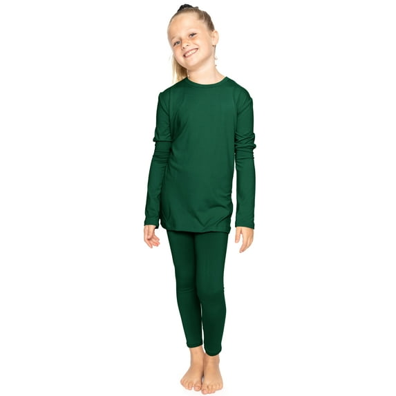 Stretch Is Comfort Oh so Soft Youth Girl's Set Long Sleeve Crew and Leggings Hunter Green Medium