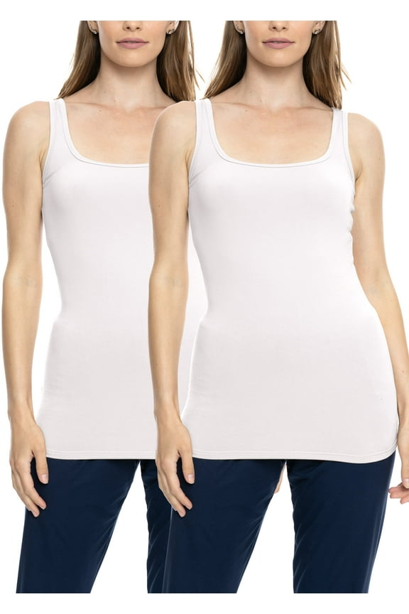 Women's and Plus Size Oh so Soft Long Length Base Layer Tank Top | 2 Pack | Adult Small- 5x