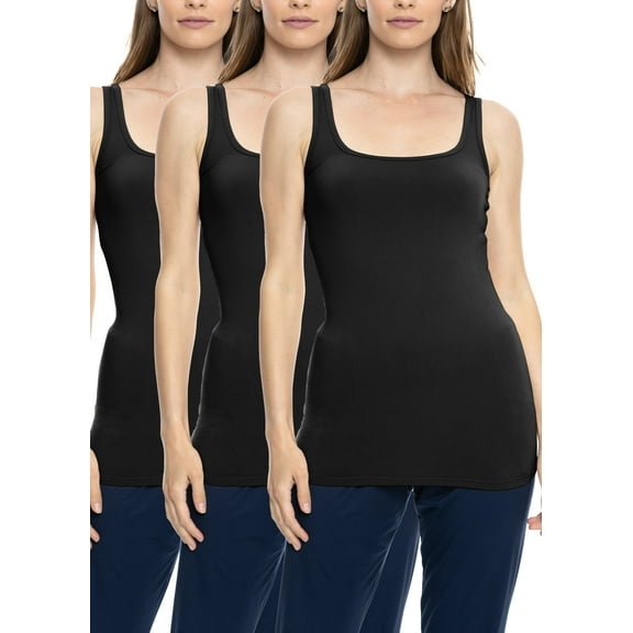 Stretch Is Comfort Women's and Plus Size Oh so Soft Long Length Base Layer Tank Top | 3 Pack | Adult Small- 5x