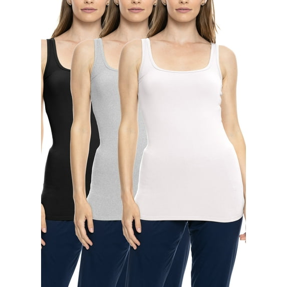 Stretch Is Comfort Women's and Plus Size Oh so Soft Long Length Base Layer Tank Top | 3 Pack | Adult Small- 5x