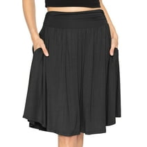 Stretch Is Comfort Women's and Plus Size Scoop Hem Flare Mid Length Skirt with Pockets | Adult Small- 5x