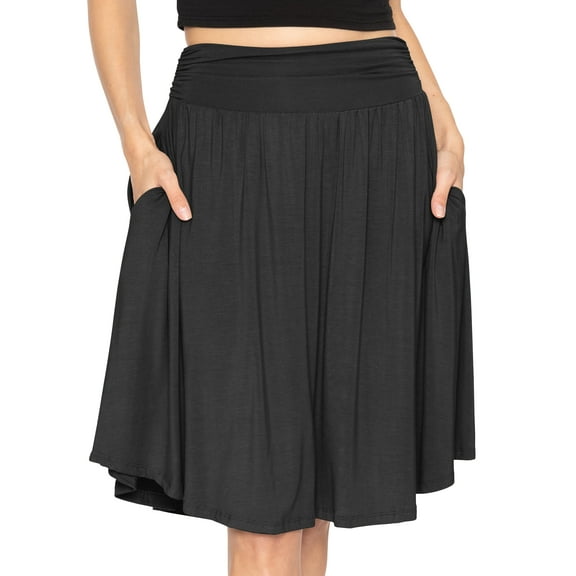 Stretch Is Comfort Women's and Plus Size Scoop Hem Flare Pocket Skirt | Adult Small- 5x