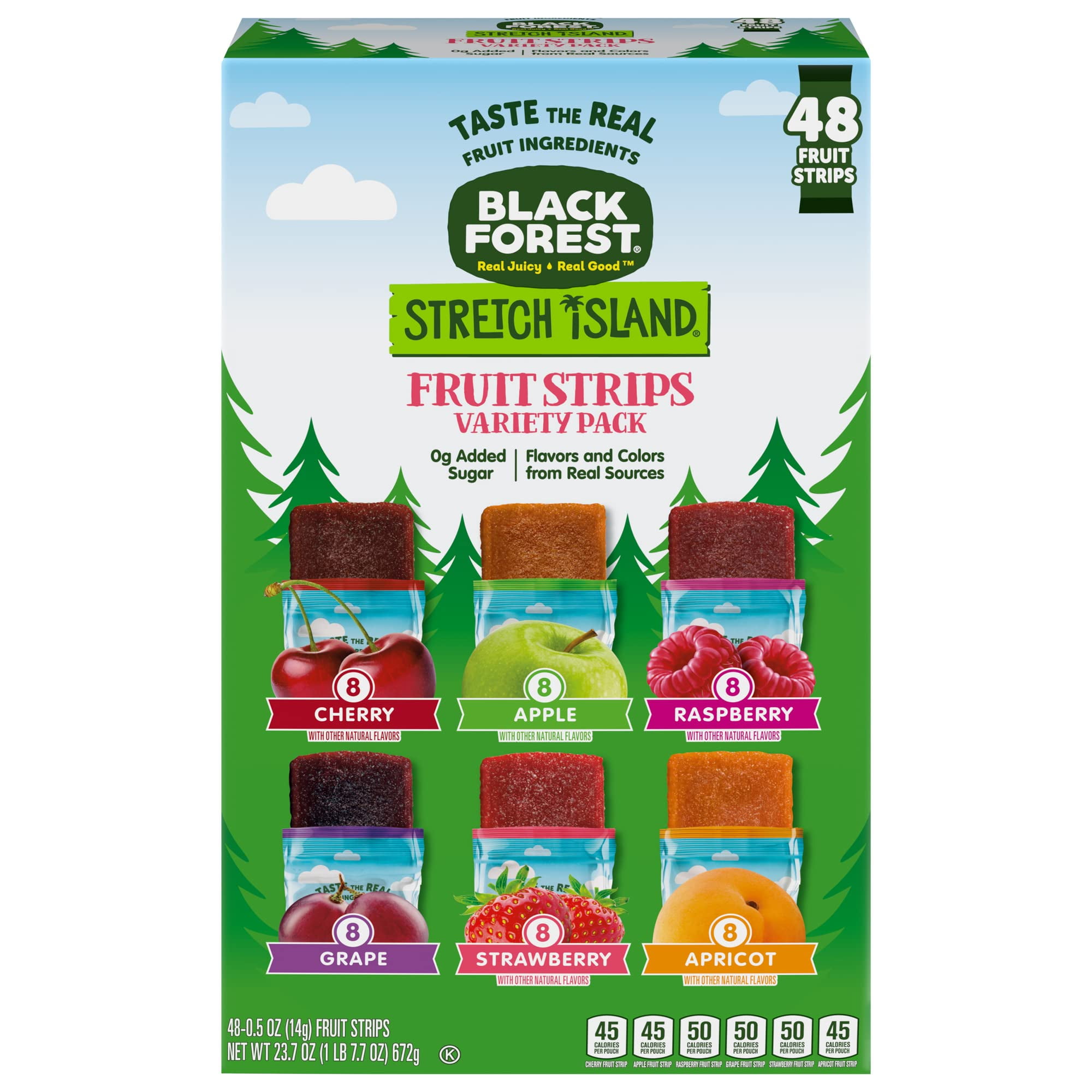 Black Forest, StretchTRDN&nbsp;Island, Fruit Strips, Cherry, Apple, Raspberry, Grape, Strawberry, and Apricot, Zero Grams Added Sugar Non-GMO, 48 ct