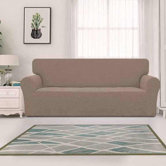 Stretch Jacquard Couch Cover, 1-Piece Soft Sofa Cover, Sofa Slipcover with Anti-Slip Foams, Washable Furniture Protector for Kids, Pets (Sofa, Camel)