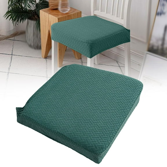 Stretch Jacquard Seat Covers, Dining Chair Seat Slipcover Washable Removable Cushion Protector for Dining Room Kitchen Restaurant, Dark Green