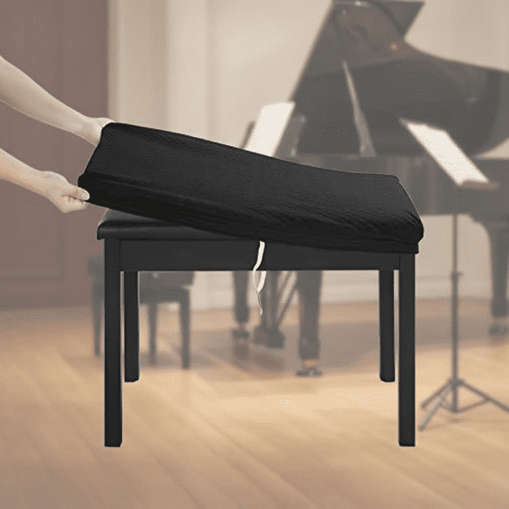 Stretch Jacquard Washable Rectangle Piano Bench Cover Slipcover, Fits 20 to 27 Inches Long and 11.8 to 15.7 Inches Wide, Dressing Stool Protector in Black