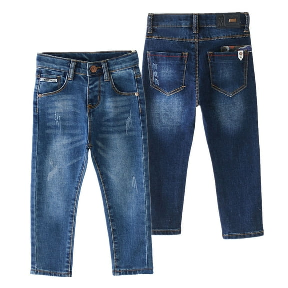 Stretch Jeans Boys Age 10 High Waist Button Zipper Slim Leg Denim Pants Skinny Fall Long Trousers with Pockets, Blue3 Years
