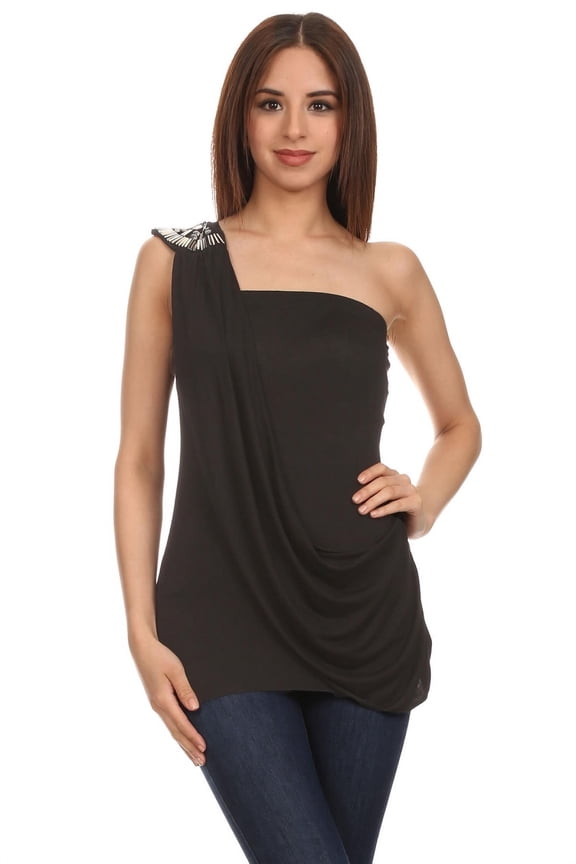 Stretch Jersey Beaded One Shoulder Goddess Top
