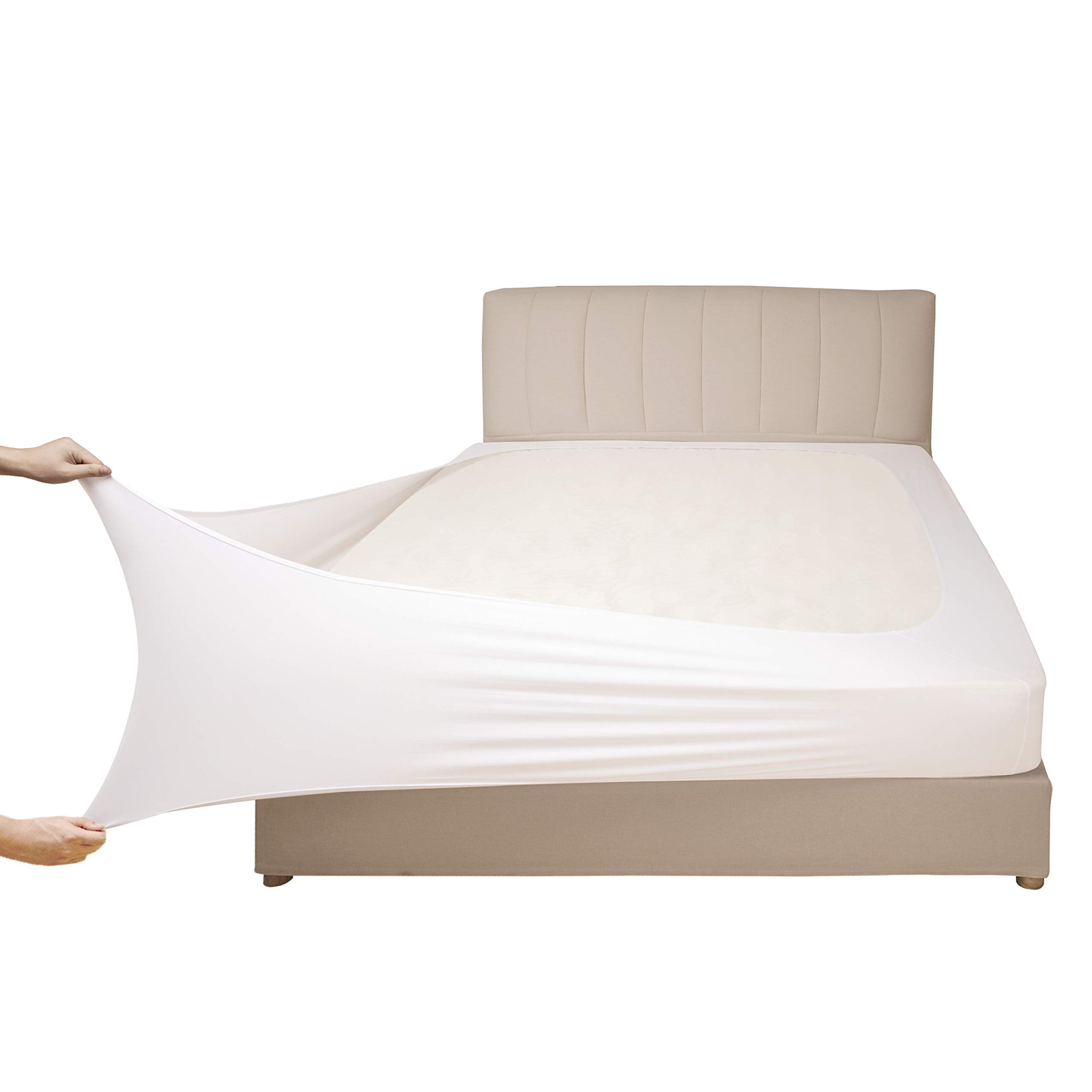 Stretch Jersey Box Spring Cover Wrap Around, Ultra Soft Wrinkle Resistant Bed Skirt Alternative, Queen Queen XL, Breathable Durable White Bedding
