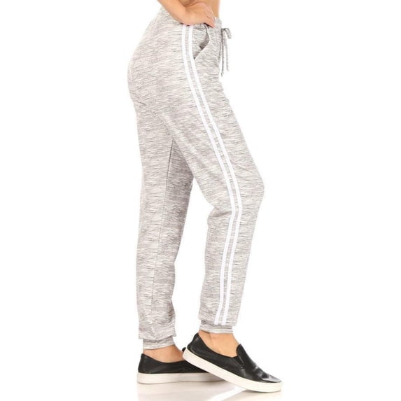 Stretch Knit Joggers Sweatpants With Side Stripes - Grey White Space Dye