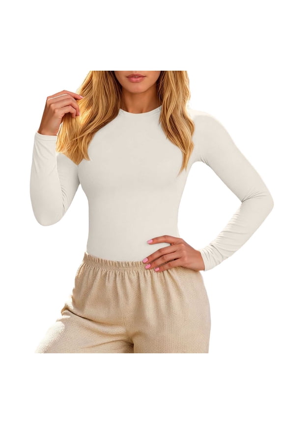 Stretch Knit Long Sleeve Crew Neck Base Layer Top for Slim Fit T Shirt Style Bodysuit Texture Tech Apparel Layering Long Sleeve Women