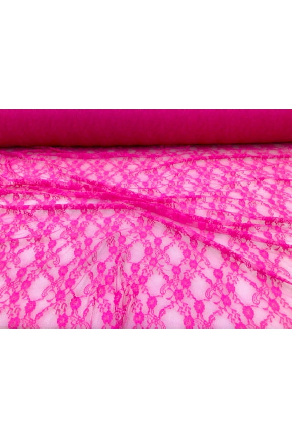 Stretch Lace Apparel Fabric Sheer Floral Lattice Pink CC200