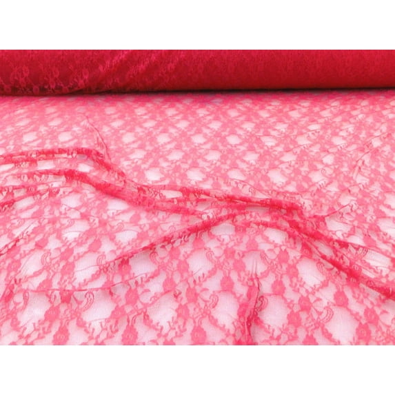 Stretch Lace Apparel Fabric Sheer Floral Lattice Scarlet Pink RR200
