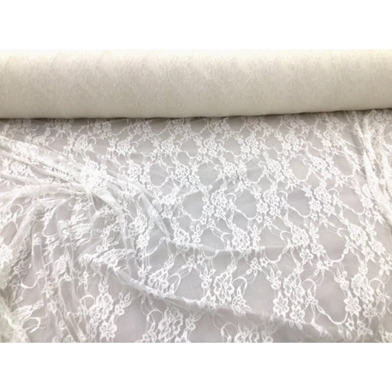 Stretch Lace Apparel Fabric Sheer Ivory Metallic Floral PP32