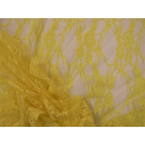 Stretch Lace Apparel Fabric Sheer Metallic Floral Lattice Yellow SS221