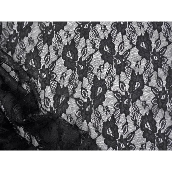 Stretch Lace Apparel Fabric Sheer Metallic Sheen Floral Black GG402