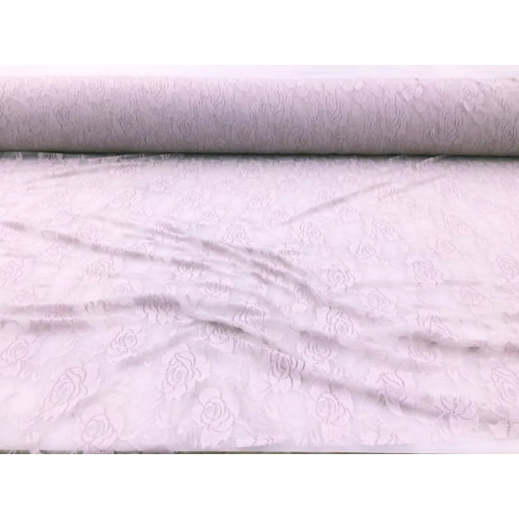 Stretch Lace Apparel Fabric Sheer Rose Floral Dusty Lavender RR202