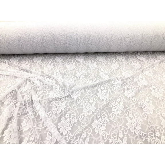 Stretch Lace Apparel Fabric Sheer White Floral PP46