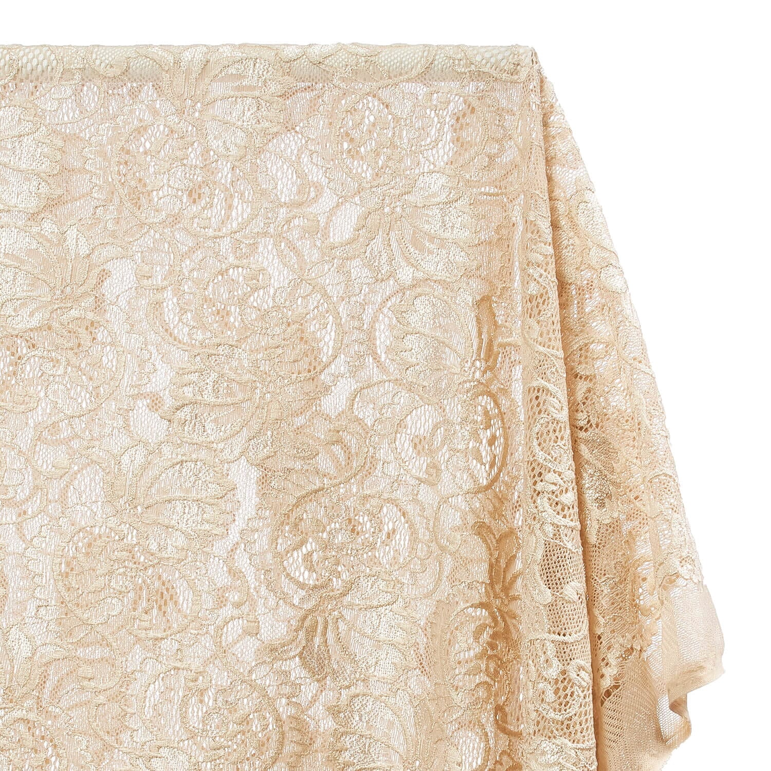 Stretch Lace Fabric Embroidered Poly Spandex French Floral Victoria 58" Wide by the yard (Nude)