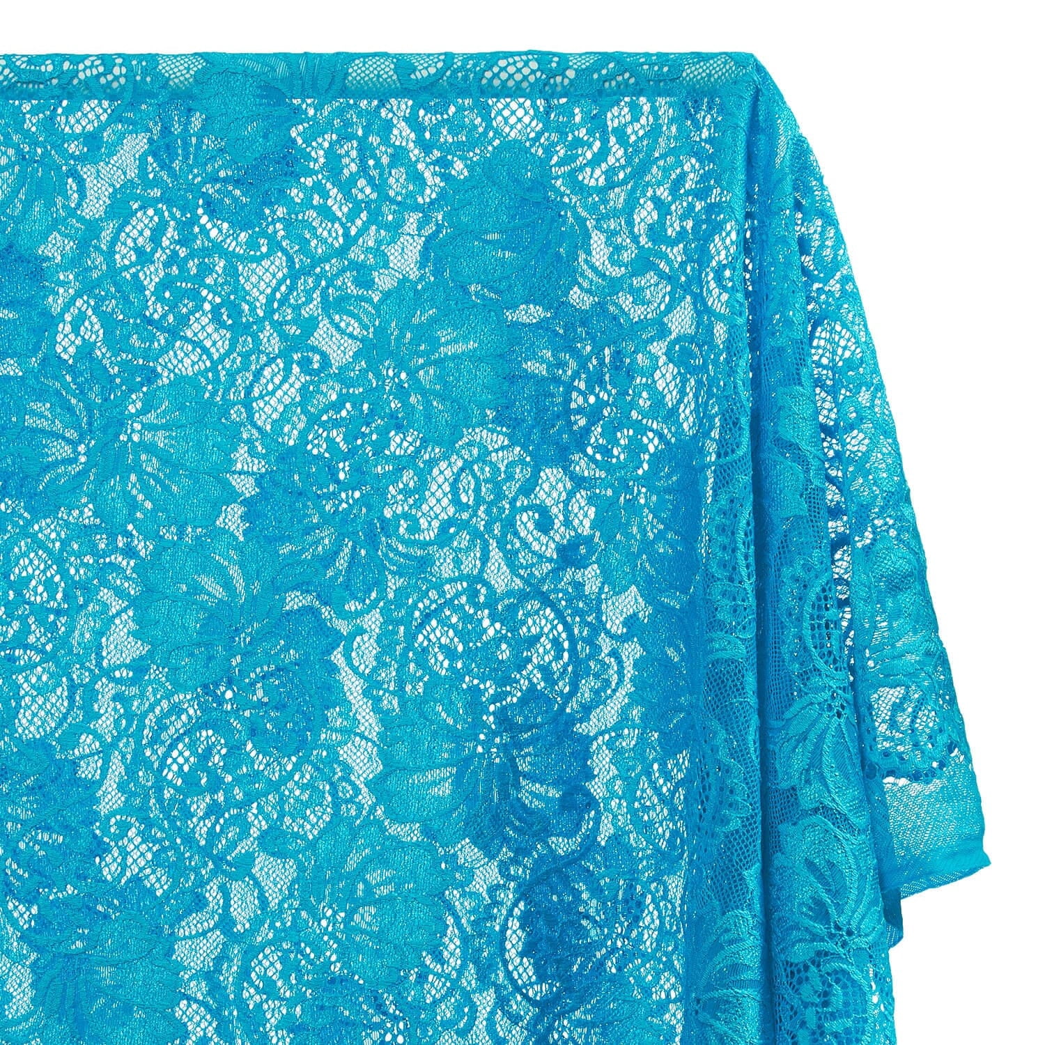 Stretch Lace Fabric Embroidered Poly Spandex French Floral Victoria 58" Wide by the yard (Turquoise)