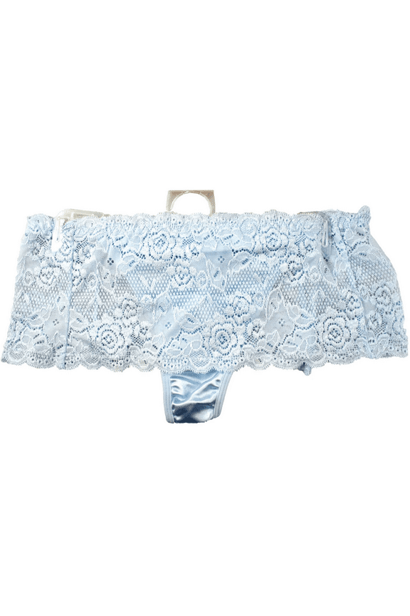 Stretch Lace Skirted Thong, Women’s Lingerie with Soft Nylon Spandex Blend, Comfortable Fit, Sexy Lace Skirt Detail, Flirty, Elegant Intimate Wear, Light Blue, Size 8