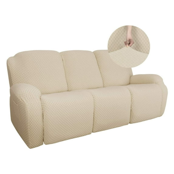 Recliner Slipcover Stretch Recliner Chair Cover, Leisure Jacquard 3 Seater Sofa Slipcover Armchair Covers Anti-Slip Recliner Cover For Recliner Armchair-Beige