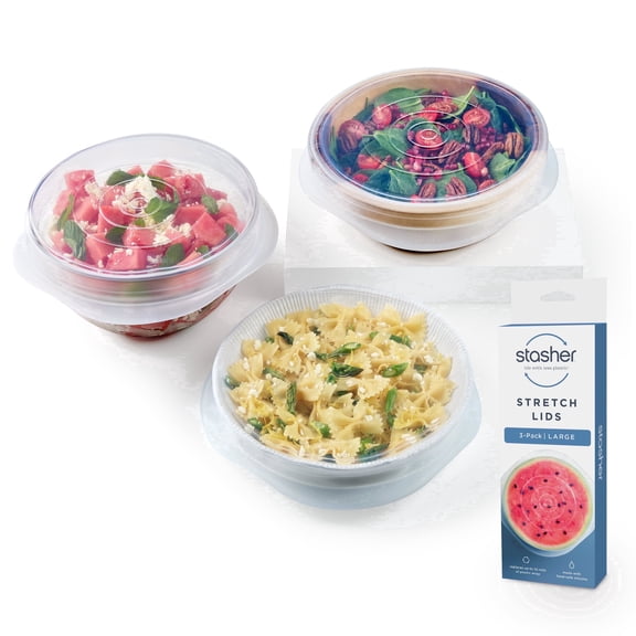 Stasher Premium Reusable Food-Grade Silicone Stretch Lids, Airtight Seal, BPA Free, Dishwasher Safe/Leak Free, Clear, Each 9 inches, 3 pack Lids