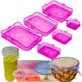 thumbnail image 1 of Stretch Lids Silicone Food Storage Container Lids - Reusable Rectangular 6-Pack - Leak-Proof & Eco-Friendly Covers for Fresh Food Storage in Plastic Containers, Jars, Bins, cups & Mason Bowls - Pink, 1 of 6
