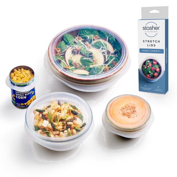 Stasher Premium Food-Safe Reusable Silicone Stretch Lids, Clear, 4 Pack, Various Sizes
