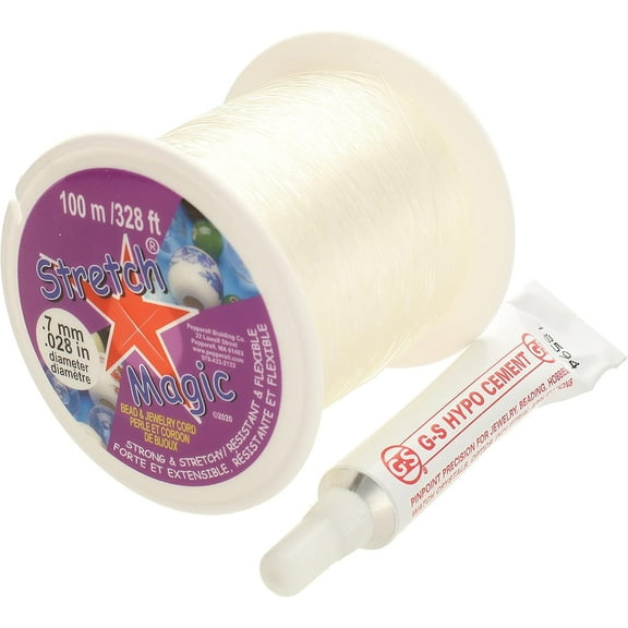 Stretch Magic Bead & Jewelry Cord - Strong & Stretchy, Easy to Knot - Clear Color - 0.7mm Diameter - 100-meter (328 ft) Spool - Elastic String for Making Beaded Jewelry Bonus Hypo Cement Glue