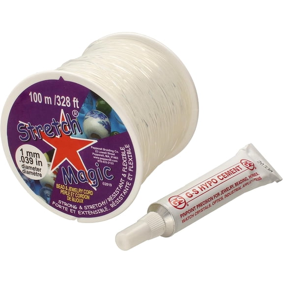 Stretch Magic Bead & Jewelry Cord - Strong & Stretchy, Easy to Knot - Clear Color - 1mm Diameter - 100-meter (328 ft) Spool - Elastic String for Making Beaded Jewelry Bonus Hypo Cement Glue