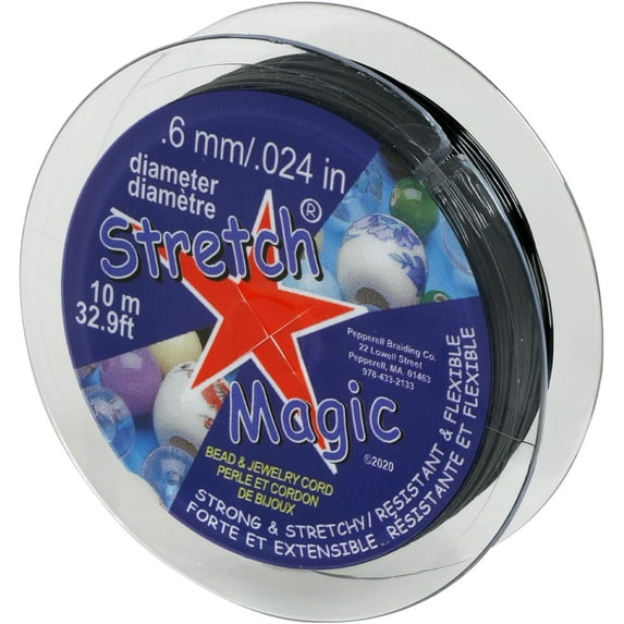 Stretch Magic Elastic Beading Cord - Black Color, 0.6mm in Diameter, 10-Meter (32 ft) - Easy to Knot, Strong & Stretchy String for Making Beaded Jewelry