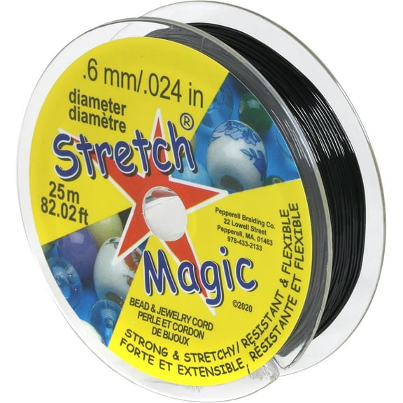 Stretch Magic Elastic Beading Cord - Black Color, 0.6mm in Diameter, 25-Meter (82 ft) - Easy to Knot, Strong & Stretchy String for Making Beaded Jewelry