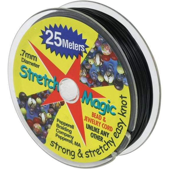 Stretch Magic Elastic Beading Cord - Black Color, 0.7mm in Diameter, 25-Meter (82 ft) - Easy to Knot, Strong & Stretchy String for Making Beaded Jewelry