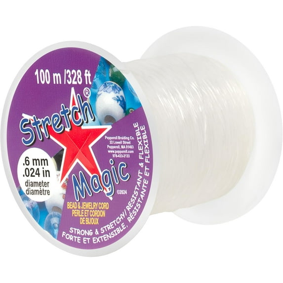 Stretch Magic Elastic Beading Cord - Clear Color, 0.6mm in Diameter, 100-Meter (328 ft) - Easy to Knot, Strong & Stretchy String for Making Beaded Jewelry