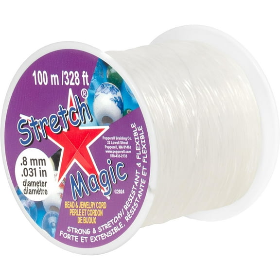 Stretch Magic Elastic Beading Cord - Clear Color, 0.8mm in Diameter, 100-Meter (328 ft) - Easy to Knot