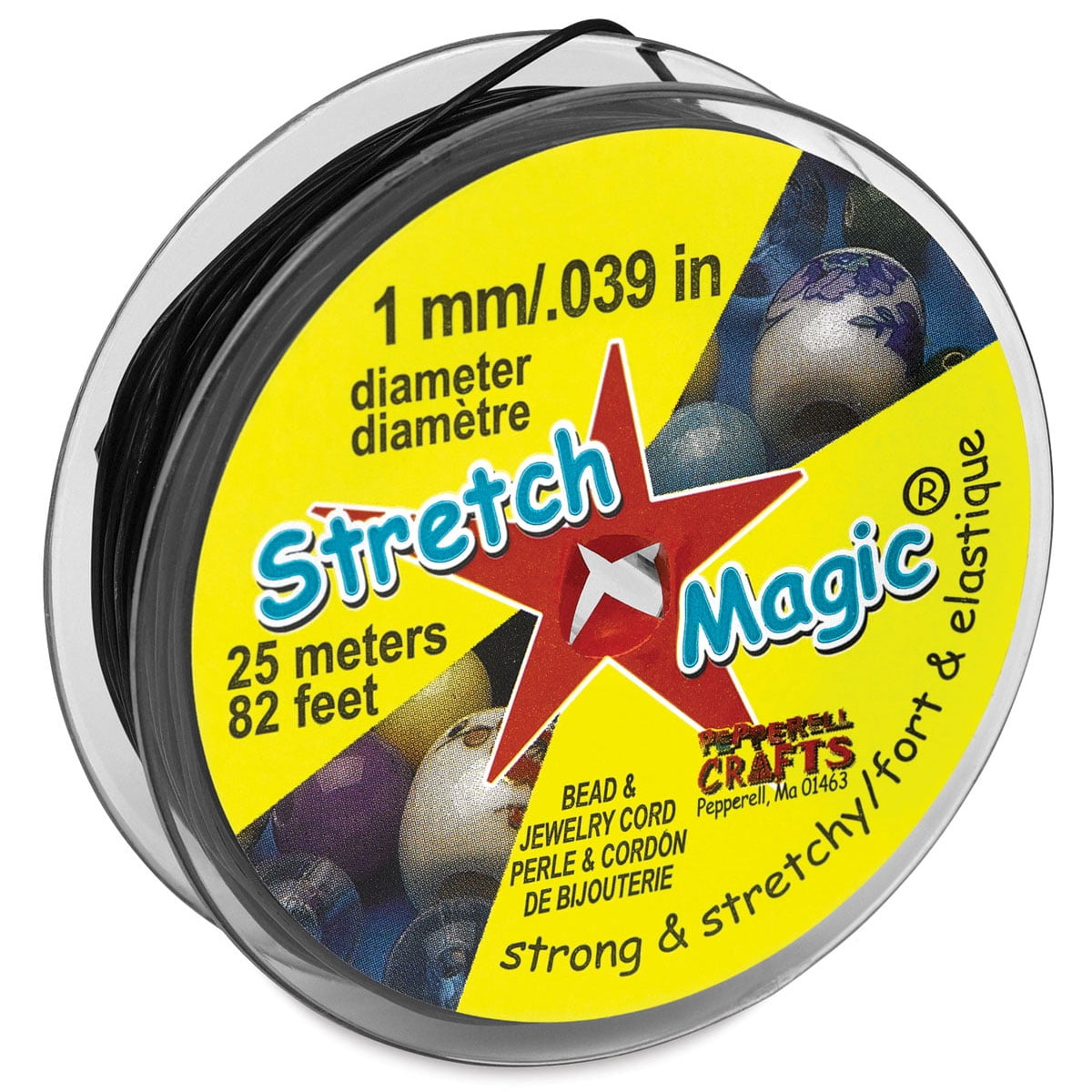 Stretch Magic Bead & Jewelry Cord - Strong & Stretchy, Easy to Knot - Black  Color - 1mm Diameter - 25-Meter (82 ft) Spool - Elastic String for Making