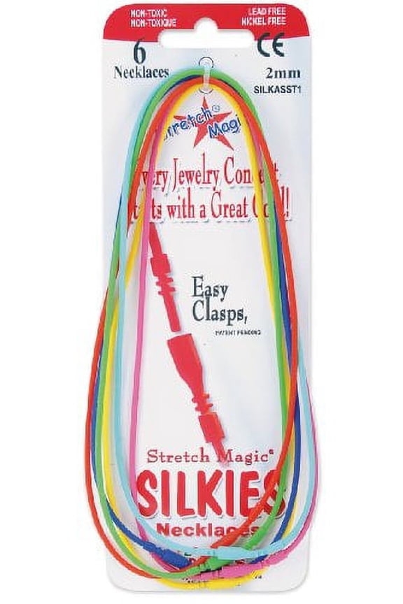Stretch Magic Silkies Necklaces 2mm 6/Pkg-Primary, Pk 3, Pepperell
