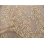 Stretch Mesh Lace Fabric Dark Ivory Floral Sheer Metallic Sheen A207