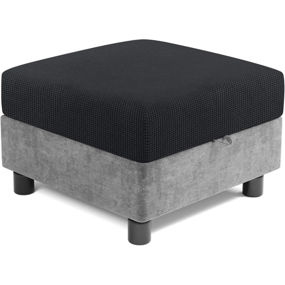 Stretch Modular Storage Ottoman Cover, Jacquard Square Ottoman Slipcover Sectional Sofa Module Cushion Slipcover Folding Storage Foot Stool Cover (Black,1pcs)