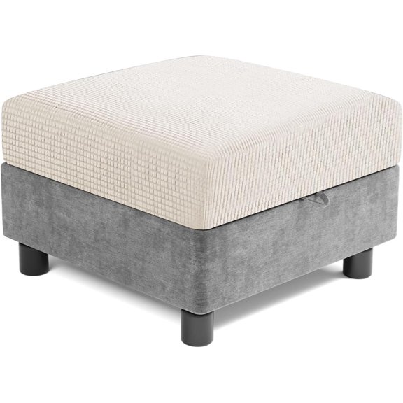 Stretch Modular Storage Ottoman Cover, Jacquard Square Ottoman Slipcover Sectional Sofa Module Cushion Slipcover Folding Storage Foot Stool Cover (White,1pcs)