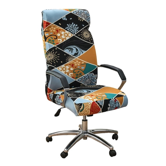 Stretch Office Chair Covers Large, 1 Piece Computer Office Chair Covers Printed Rotating Chair Slipcovers Soft Spandex with Zipper Desk Chair Covers