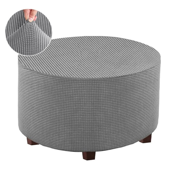 Stretch Ottoman Cover, Ottoman Slipcover Round Ottoman Storage Cover Folding Stool Covers Furniture Protector Cover for Footrest Ottoman, Fit Dia 20" - 23" (Medium, Gray)