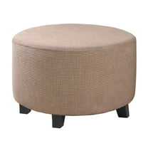 Stretch Ottoman Cover, Ottoman Slipcover Round Ottoman Storage Cover Folding Stool Covers Furniture Protector Covers for Footrest Ottoman Fit Dia 24" - 29" (Khaki, Large Size)
