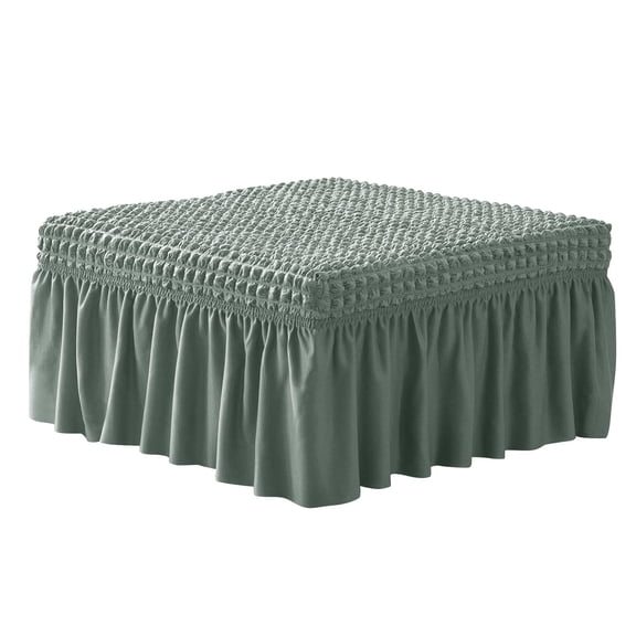 Stretch Ottoman Cover, Ottoman Slipcovers Soft Seersucker Footstool Protector Covers with Skirt Storage Ottoman Slipcover for Living Room Bedroom -Dark Green-Large