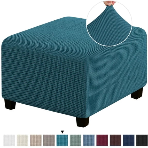 Stretch Ottoman Cover Ottoman Slipcovers Square for Living Room Foot Stool Stretch Covers to Fit Ottoman Foot Rest with Elastic Bottom/L/Dark Cyan