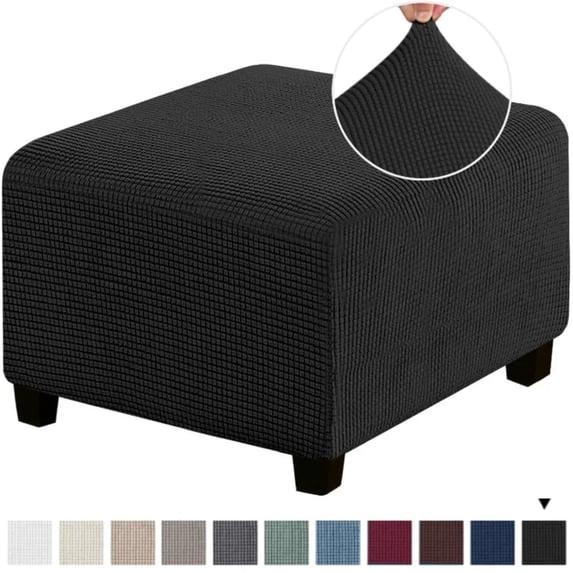 Stretch Ottoman Cover Ottoman Slipcovers Square for Living Room Foot Stool Stretch Covers to Fit Ottoman Foot Rest with Elastic Bottom/M/Black