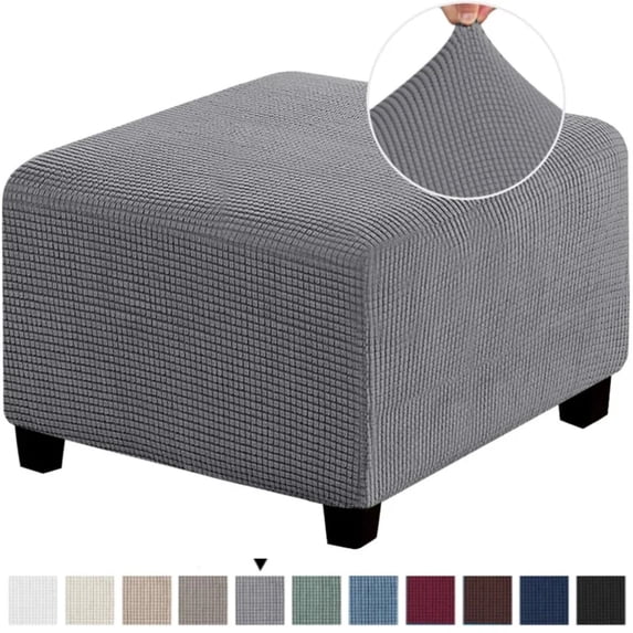 Stretch Ottoman Cover Ottoman Slipcovers Square for Living Room Foot Stool Stretch Covers to Fit Ottoman Foot Rest with Elastic Bottom/S/Light Gray