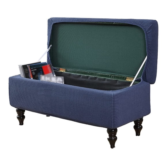 Stretch Ottoman Cover Rectangle, Ottoman Slipcovers Soft Removable Washable Footstool Protector Covers Elastic Storage Ottoman Slipcover for Cats Dogs -Navy Blue-Medium