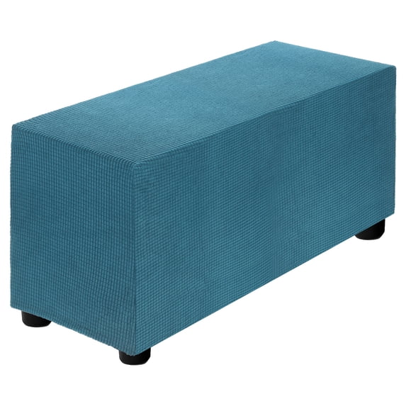 Stretch Ottoman Cover Rectangular Fit Length 33"-40", Medium, Dark Cyan